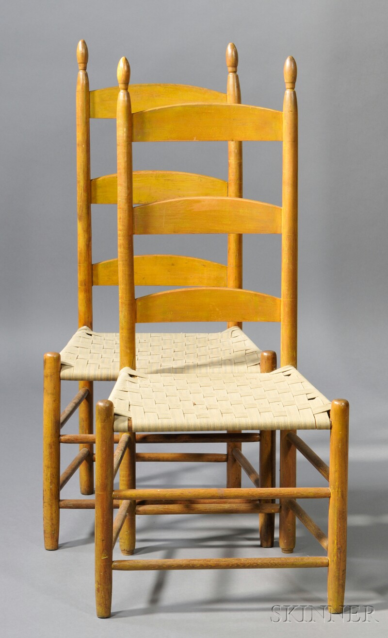 Appraisal: Two Shaker Yellow-painted Slat-back Side Chairs Watervliet New York first