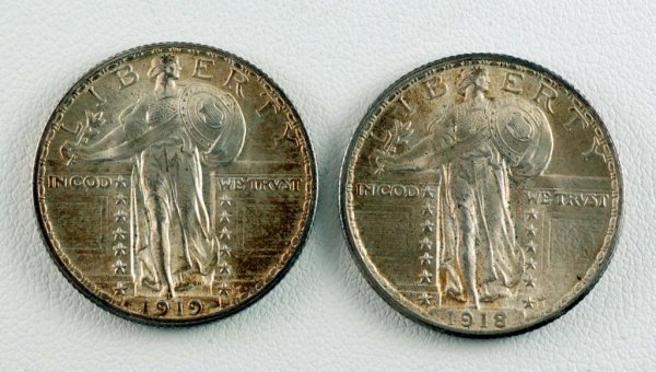 Appraisal: Two Standing Liberty silver quarters One and one CONDITION Both