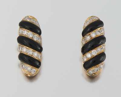 Appraisal: A Pair of Diamond and Onyx Earrings k yellow gold