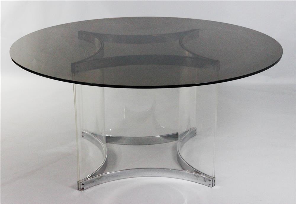 Appraisal: CONTEMPORARY ROUND GLASS AND LUCITE TABLE smoked glass top above