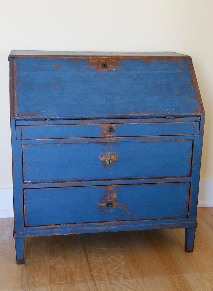 Appraisal: Scandinavian Blue Painted Slant Front Oak Desk th Century th