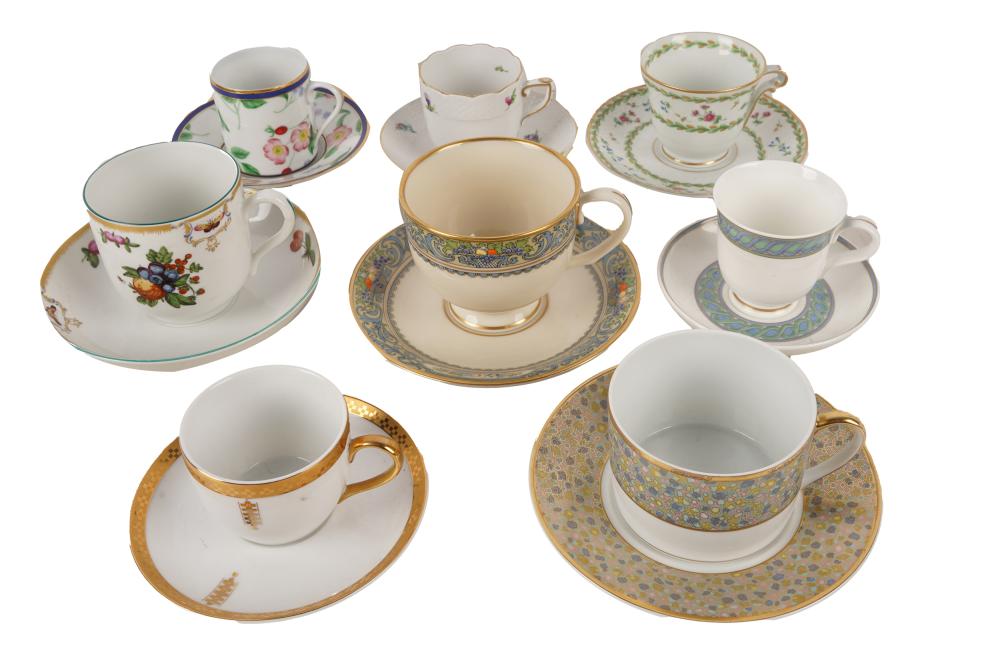 Appraisal: EIGHT ASSORTED PORCELAIN CUP SAUCER SETScomprising one Tiffany Co Limoges