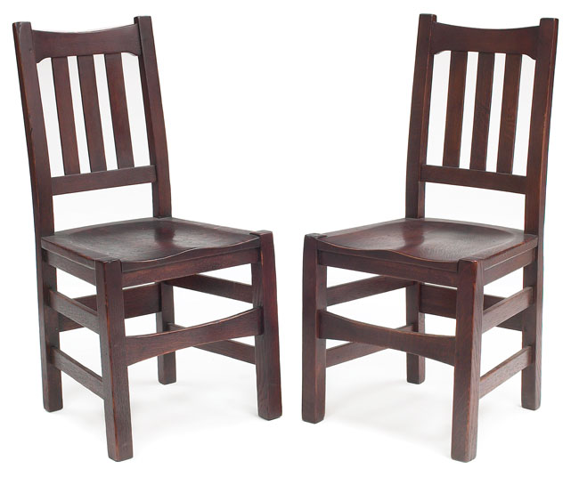 Appraisal: Stickley Brothers side chairs pair three vertical slats at back