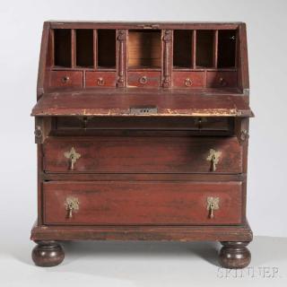 Appraisal: Child's Red-painted Pine Slant-lid Desk New England early th century