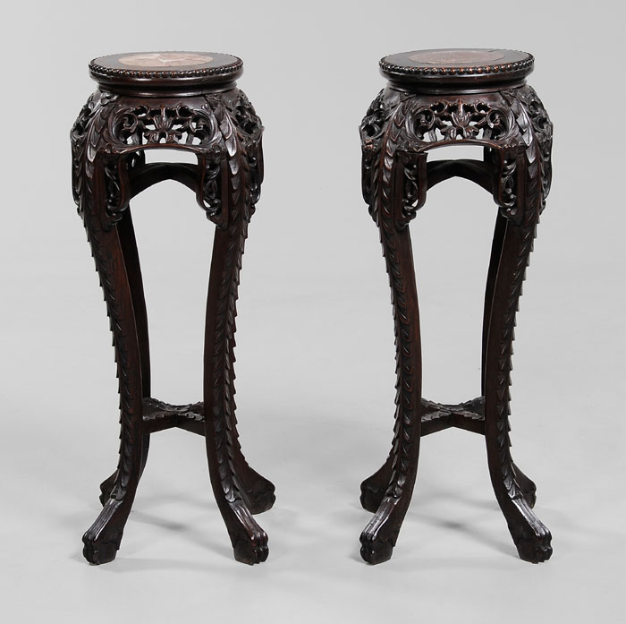 Appraisal: Pair Hardwood Stands Chinese late th early th century tops