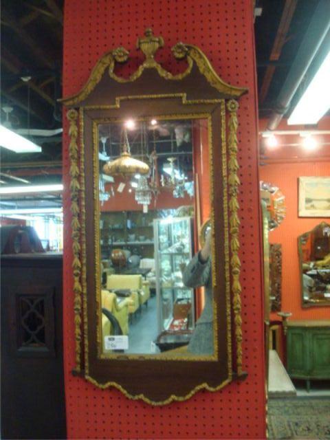 Appraisal: Gilt and Mahogany Mirror with Broken Arch Crown Dimensions x