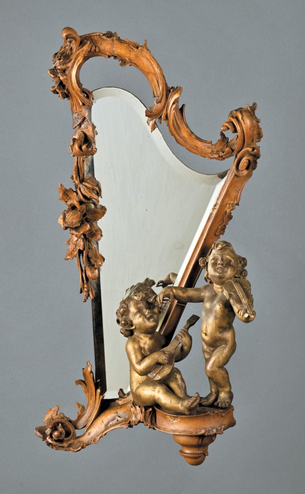 Appraisal: Italian Carved and Gilt Walnut Figural Mirror late th c