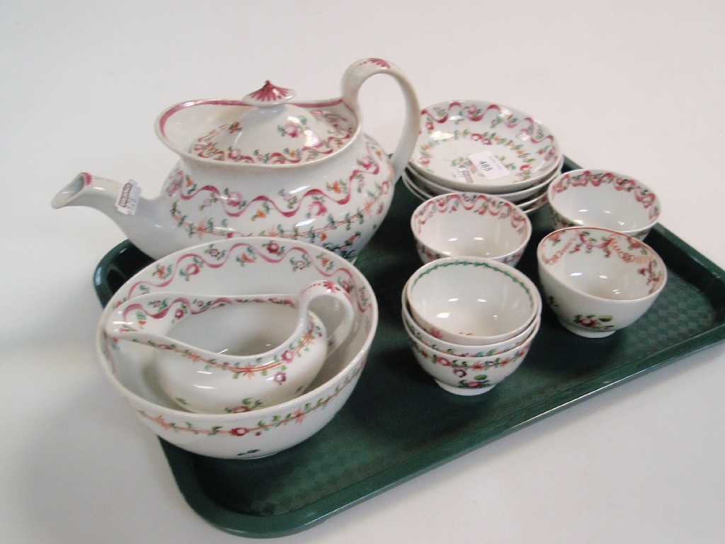 Appraisal: A New Hall Tea Service painted with flowers and ribbon