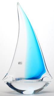 Appraisal: Marco Rubelli Murano Glass Sailboat Sculpture Venetian sommerso glass blue