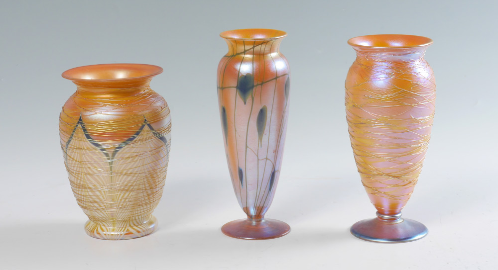 Appraisal: PIECE DURAND IRIDESCENT ART GLASS VASES pieces total to include