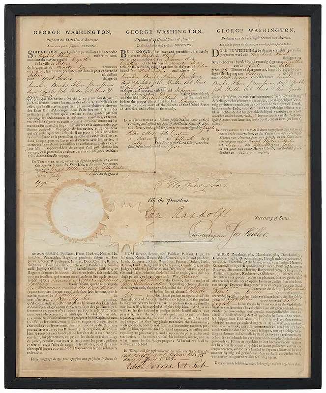 Appraisal: Signed George Washington Document th century engraved and handwritten passage