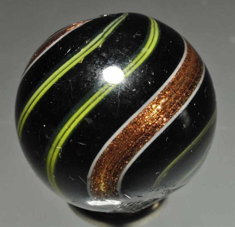 Appraisal: Black Opaque Banded Lutz Marble Description Black opaque base with