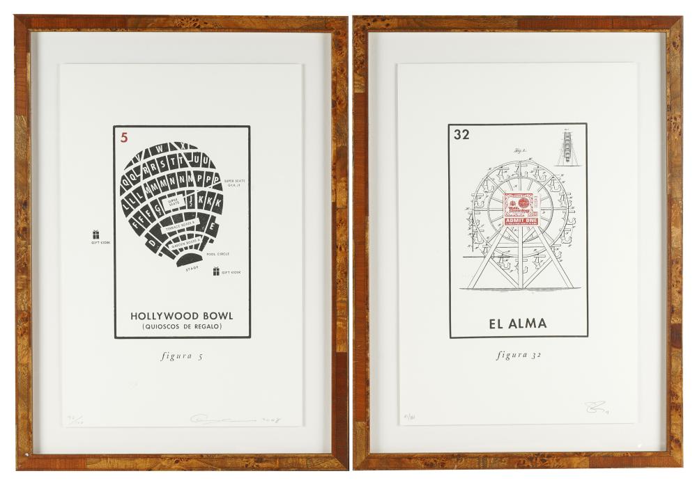 Appraisal: PAIR OF LOTERIA PRINTS letter press prints each pencil-signed and