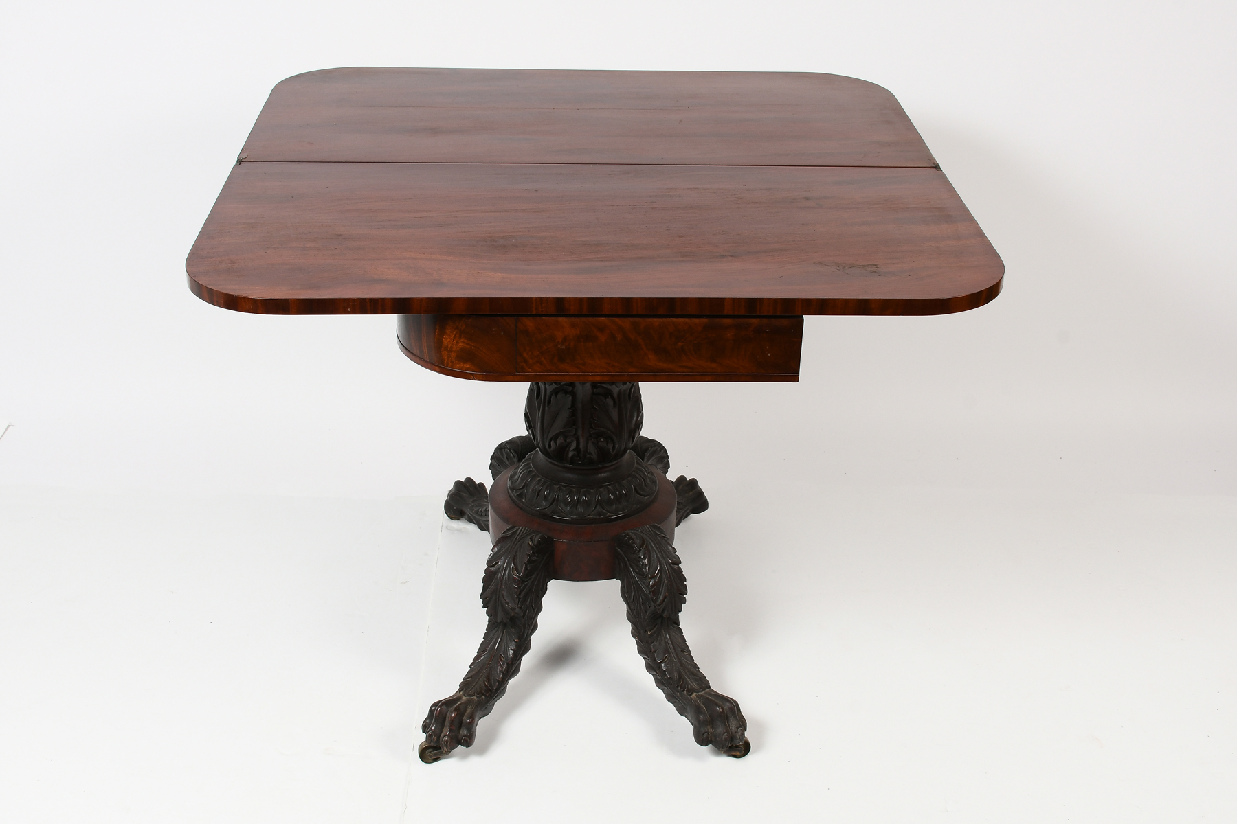 Appraisal: FEDERAL CARVED MAHOGANY GAME TABLE D-shaped Mahogany Game Table having