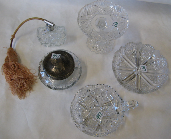 Appraisal: COLLECTION OF FIVE AMERICAN CUT CRYSTAL Sterling lidded squat-form dresser