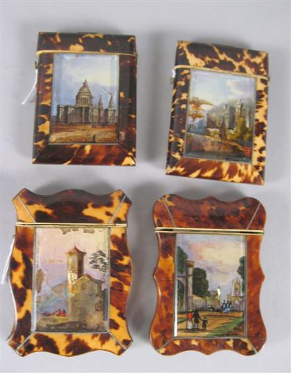 Appraisal: Four Victorian tortoiseshell and eglomise card cases th century Two