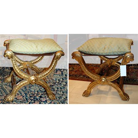 Appraisal: Pair of Georgian Style Gilt Wood Curule Stools Estimate -