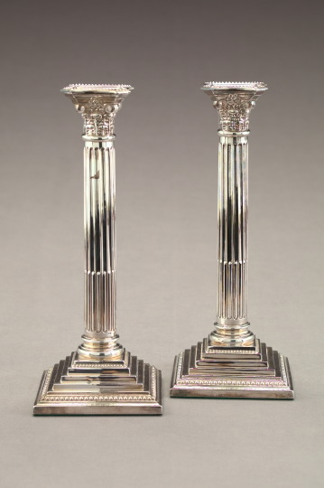 Appraisal: Pair of George VI Weighted Sterling Silver Candlesticks Birmingham of