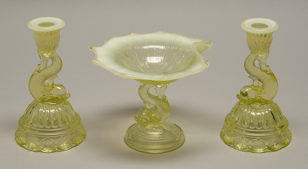 Appraisal: THREE PIECES OF AMERICAN OPALESCENT VASELINE GLASS Early th CenturyPossibly