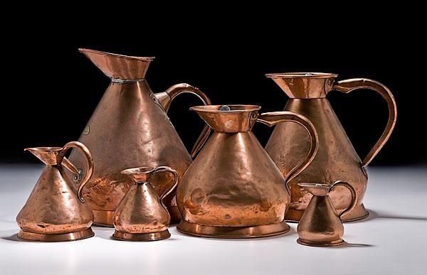 Appraisal: SET OF SIX ENGLISH HAYSTACK DOVETAILED COPPER MEASURES th century