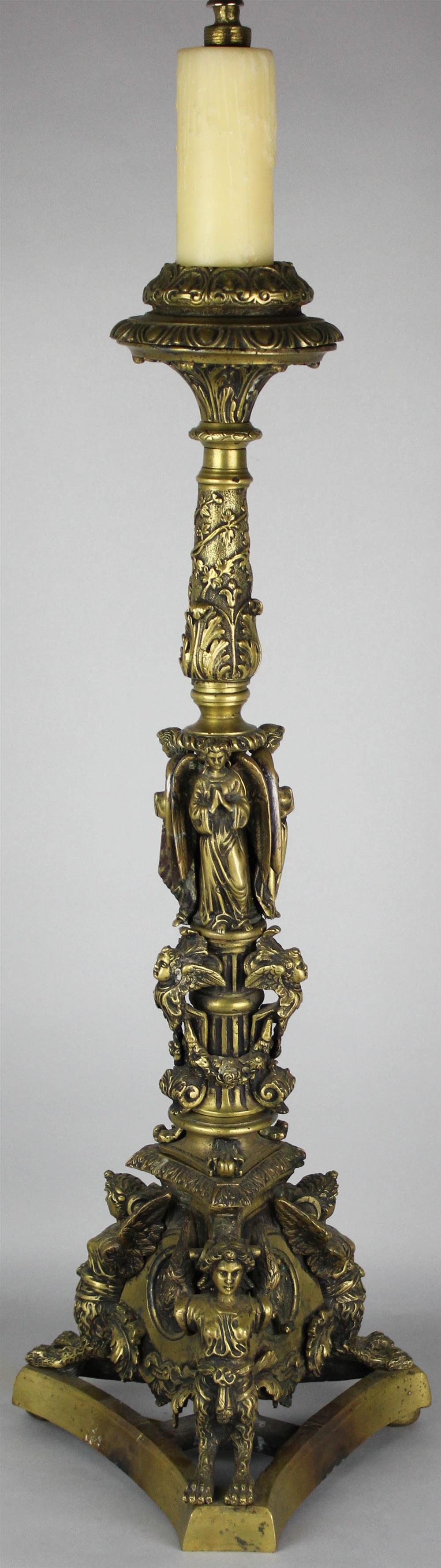 Appraisal: RENAISSANCE REVIVAL BRONZE FIGURAL PRICKET STICK cast with figures and