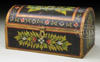 Appraisal: SMALL PAINT DECORATED DOME TOP STORAGE BOX Mid th century