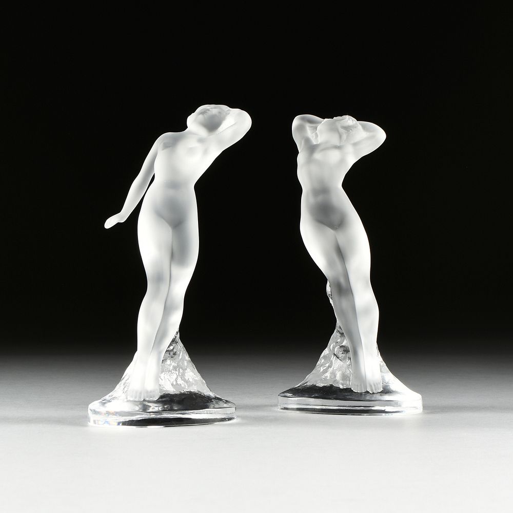 Appraisal: A PAIR OF VINTAGE LALIQUE STANDING NUDE BEAUTY FIGURINES Danseuse