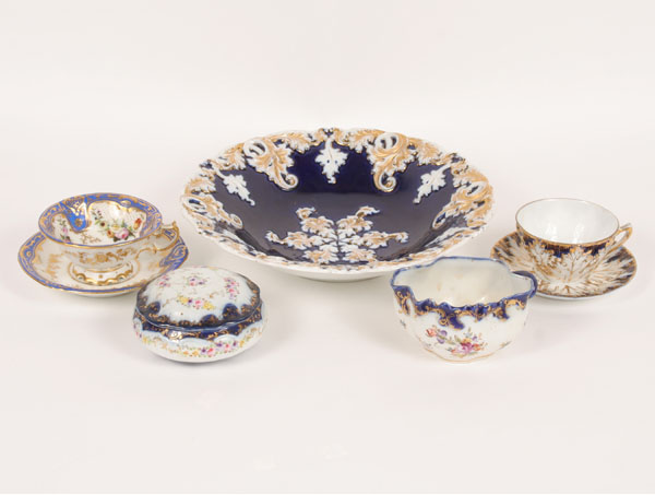 Appraisal: Five porcelain items including a Meissen cobalt deep bowl with