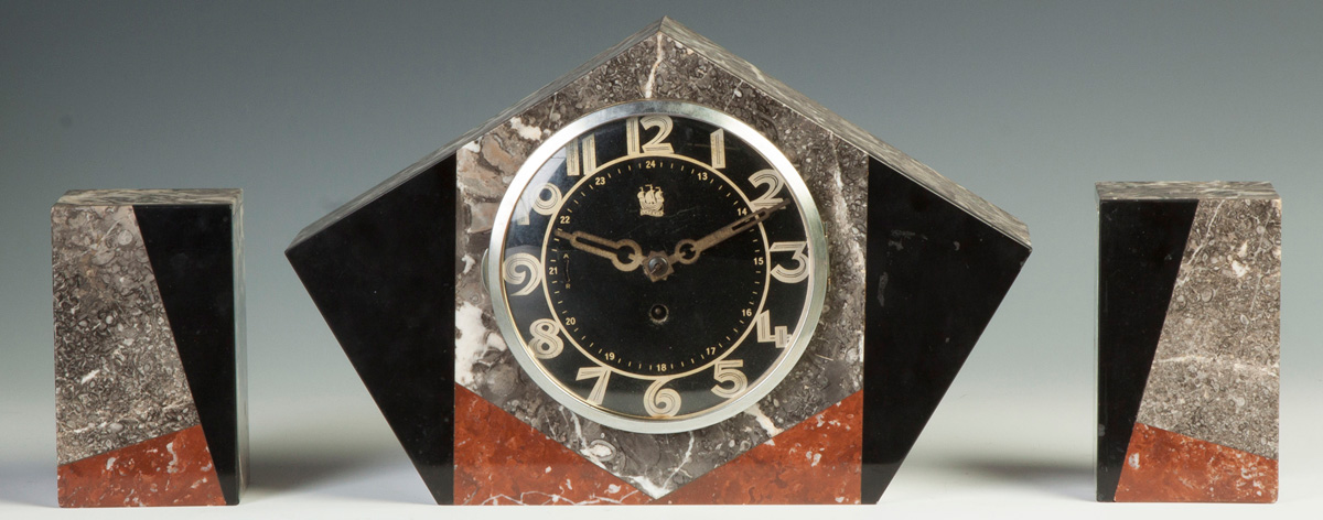 Appraisal: Lutetia Art Deco Onyx Marble -Pc Clock Set C 's