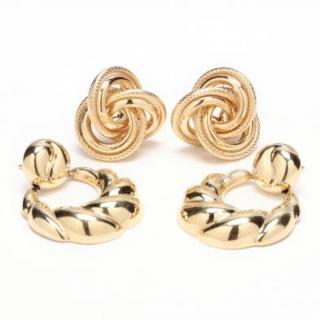 Appraisal: Two Pairs of KT Gold Earrings the first designed in