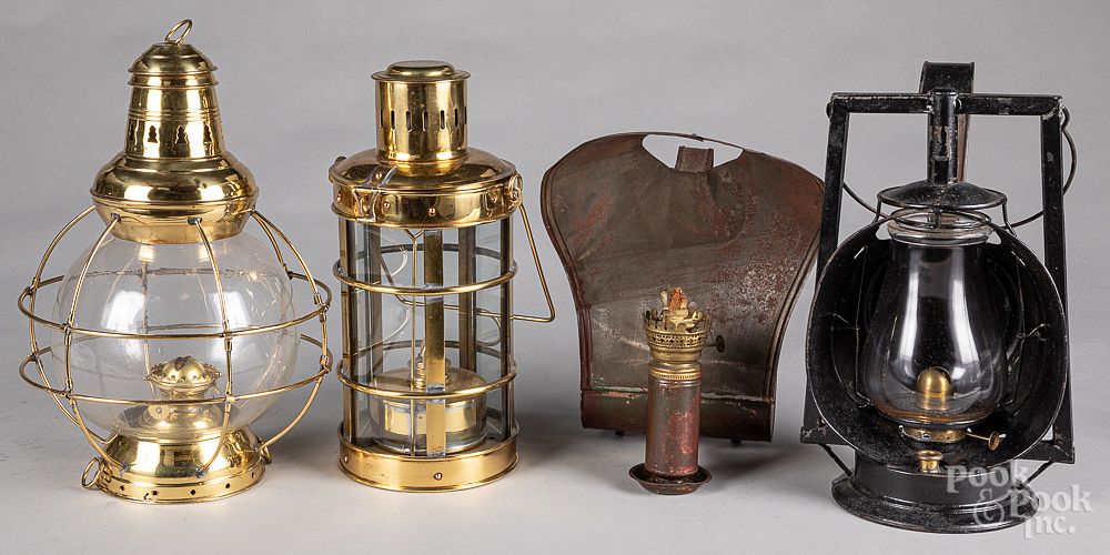 Appraisal: Two brass lanterns together with two tin lantern Two brass