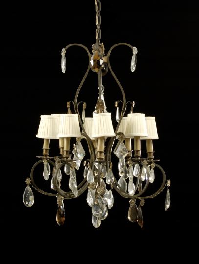 Appraisal: French Bronzed and Parcel-Gilt Wrought-Iron Eight-Light Scroll-Arm Chandelier second quarter