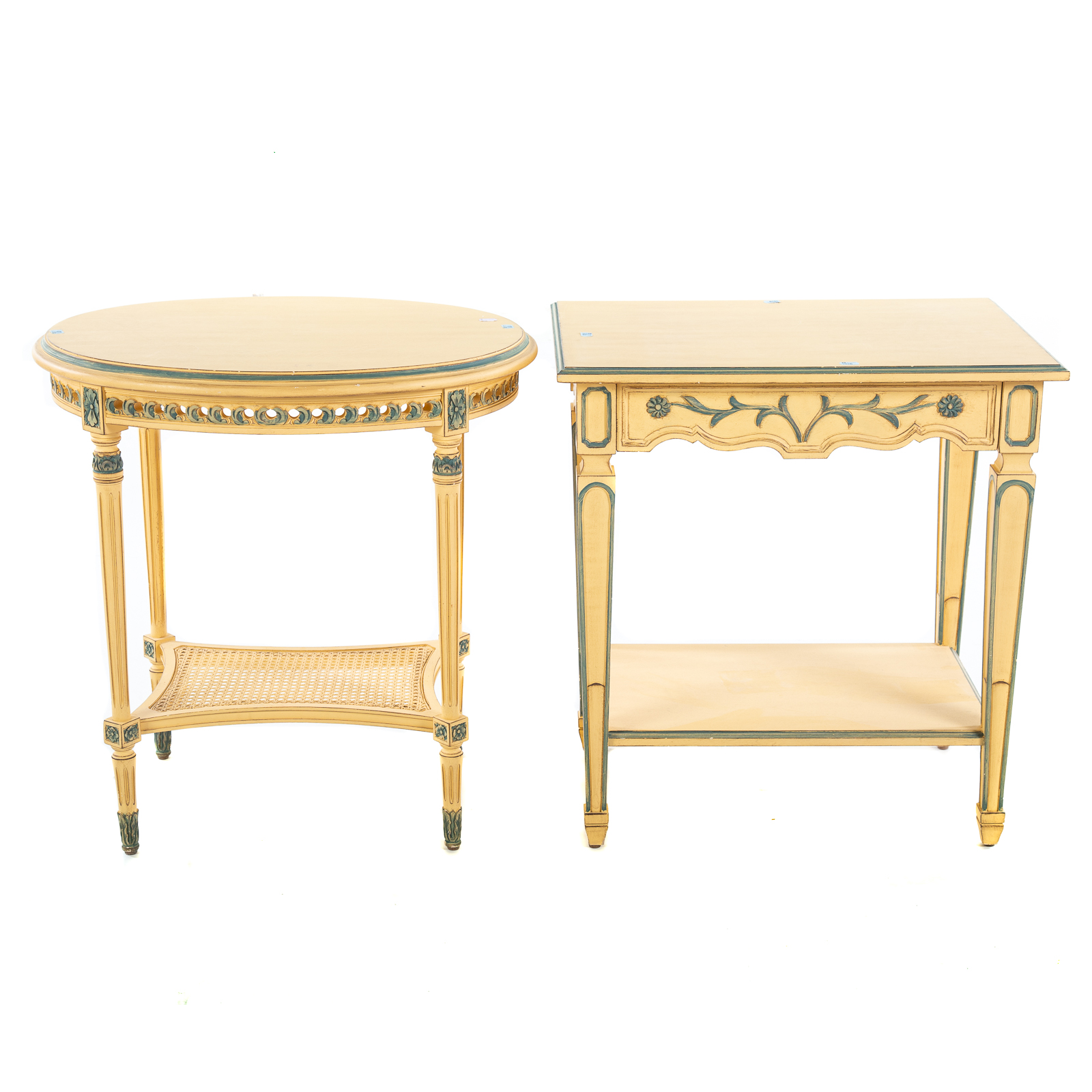 Appraisal: TWO LOUIS XVI STYLE PAINTED TABLES BY JULES RIST Oval