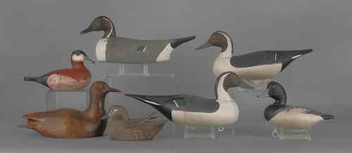 Appraisal: Seven contemporary carved and painted duck decoys one signed P