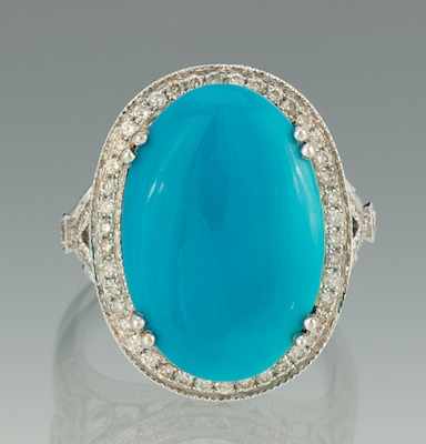 Appraisal: A Ladies' Turquoise and Diamond Ring k white gold ring