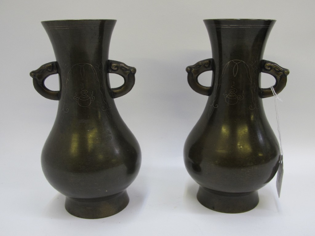 Appraisal: Pair of Chinese bronze vases with silver inlaid decoration