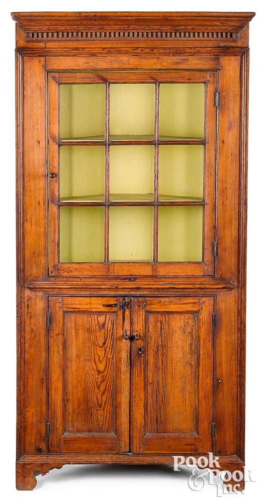 Appraisal: Southern hard pine one-piece corner cupboard Southern hard pine one-piece