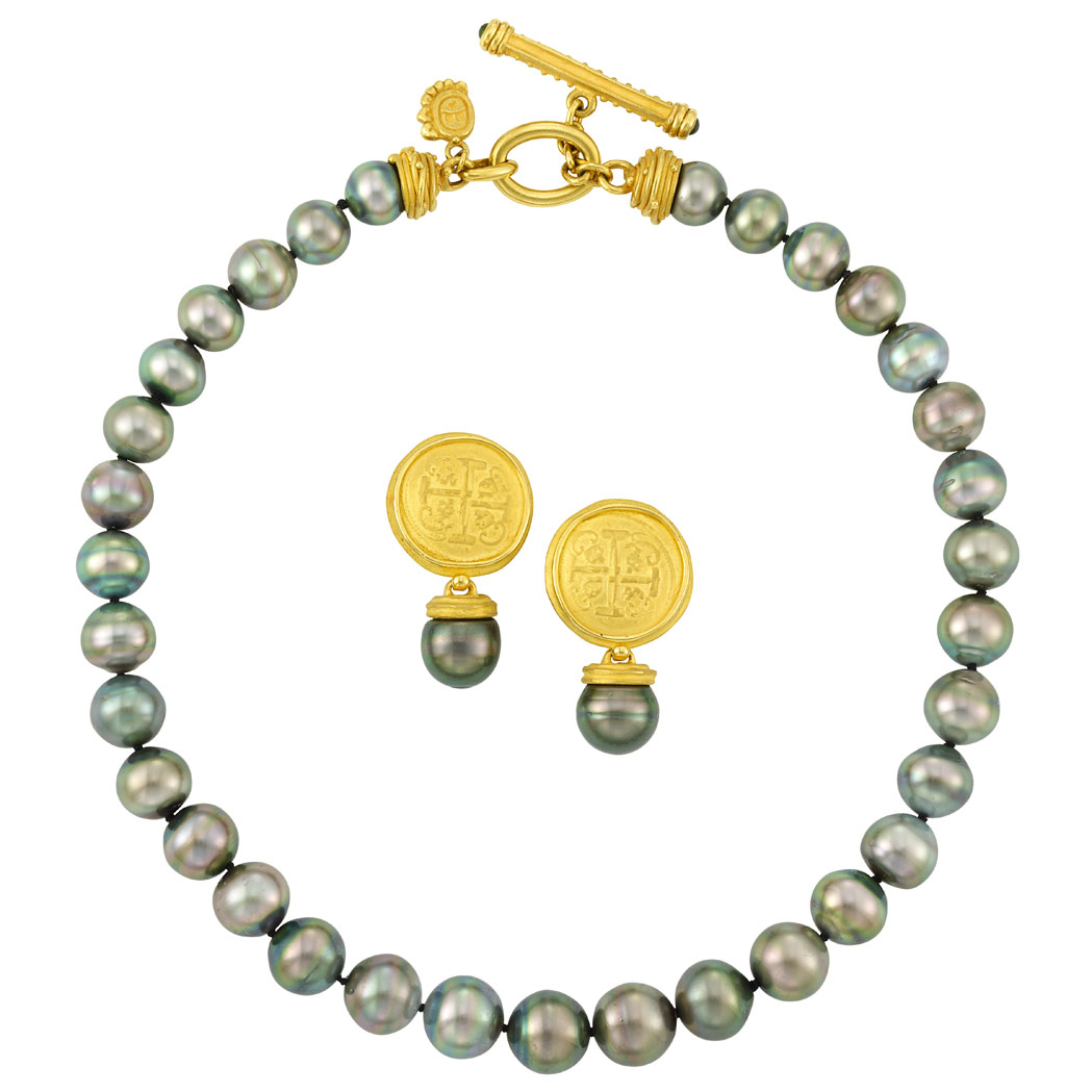 Appraisal: Tahitian Gray Cultured Pearl Necklace with High Karat Gold Toggle