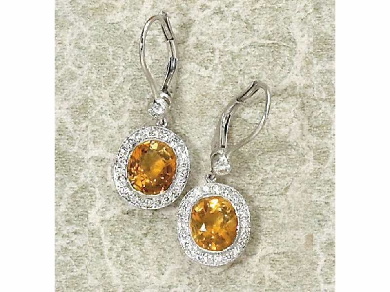 Appraisal: CITRINE AND DIAMOND EARRINGS k white gold dangling lever back