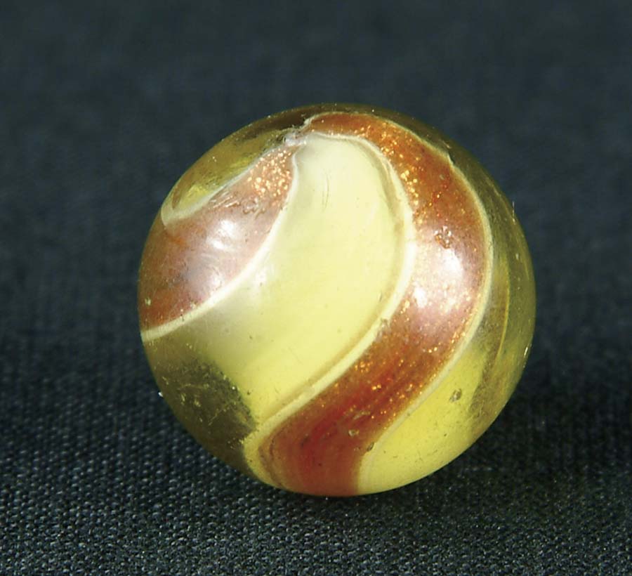 Appraisal: LUTZ RIBBON CORE MARBLE This marble is with yellow ribbons