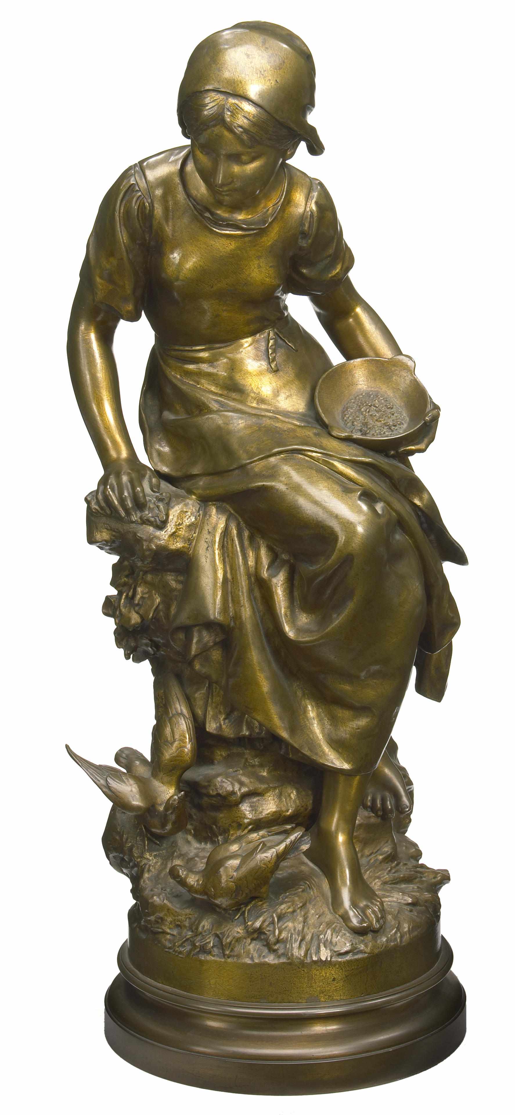 Appraisal: A French patinated bronze figure of a seated maiden after