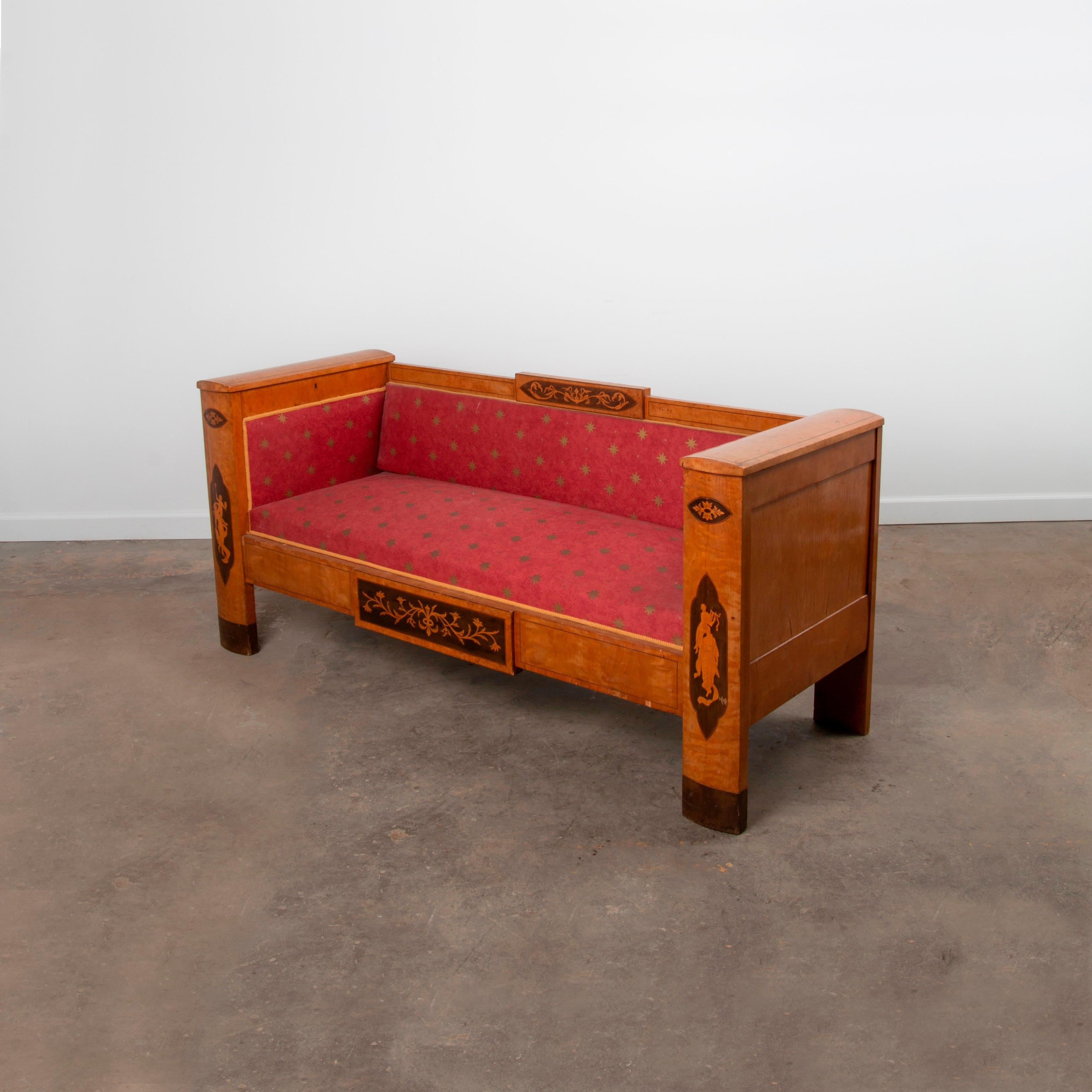 Appraisal: BIEDERMEIER SATINWOOD SOFA MID- TH C A Continental Biedermeier satinwood