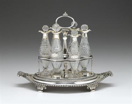 Appraisal: George III sterling silver six bottle cruet stand paul storr