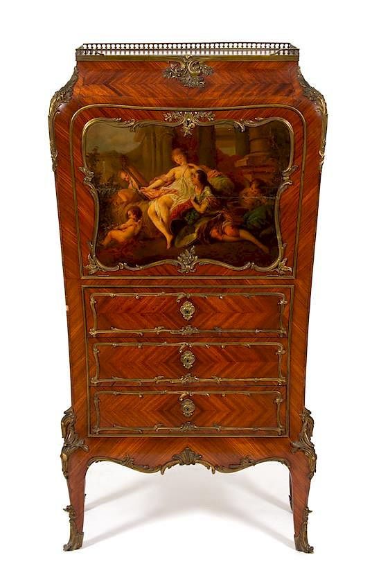 Appraisal: A Louis XV Style Secretaire A Abattant with Vernis Martin