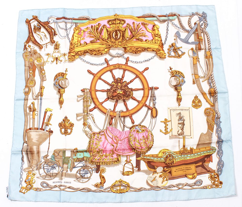 Appraisal: Hermes Bateau a Vapeur Silk Scarf Hermes silk scarf Bateau