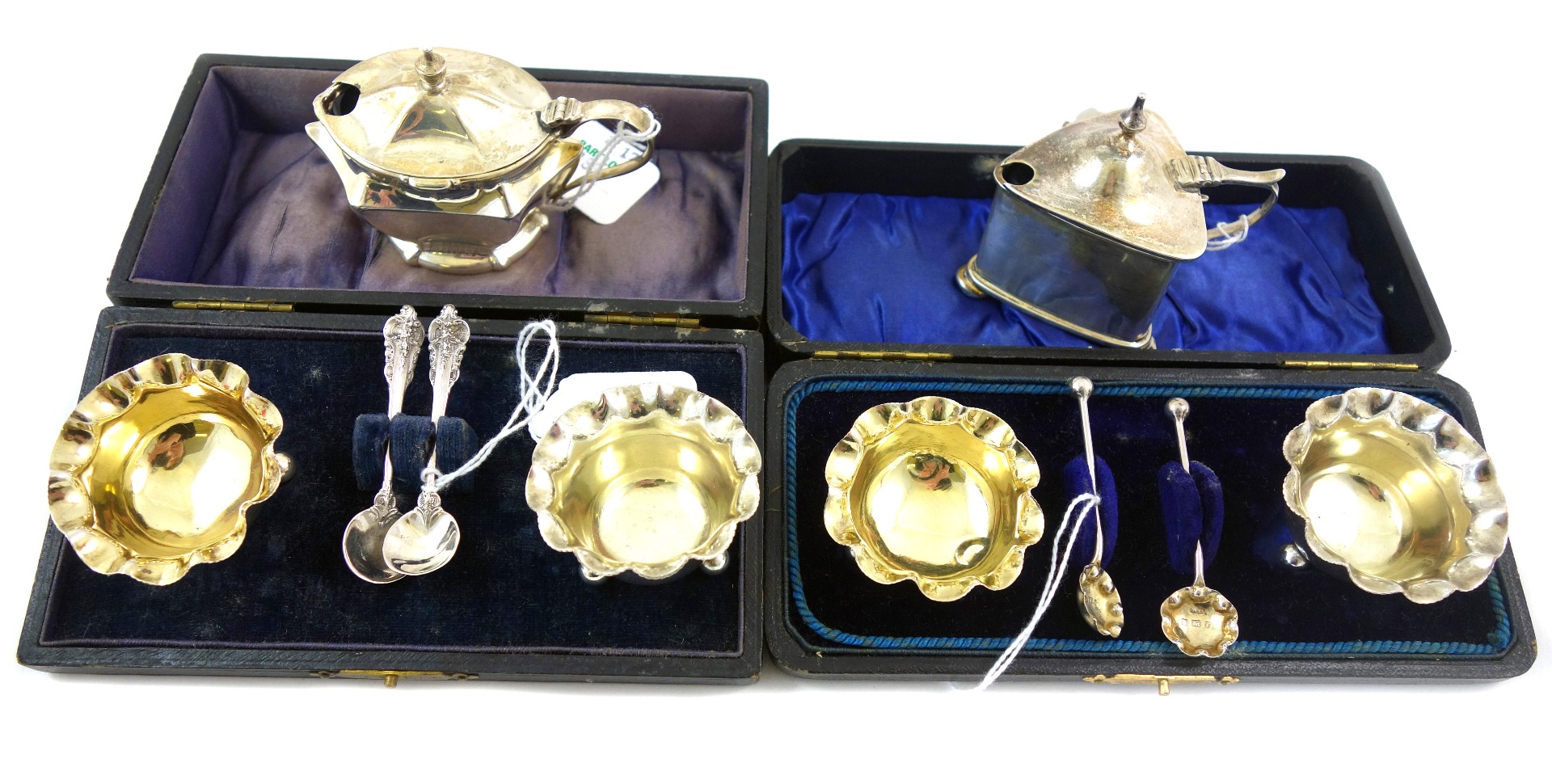 Appraisal: Two cased pairs of Edwardian silver salt cellars Birmingham with