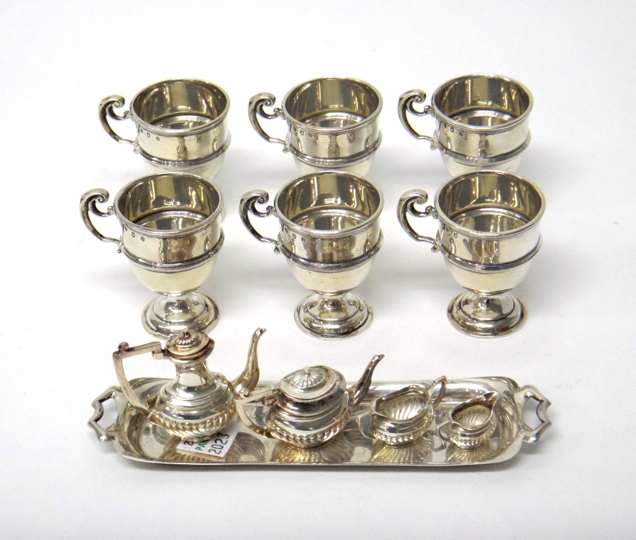 Appraisal: A silver miniature five piece tea service Birmingham together with