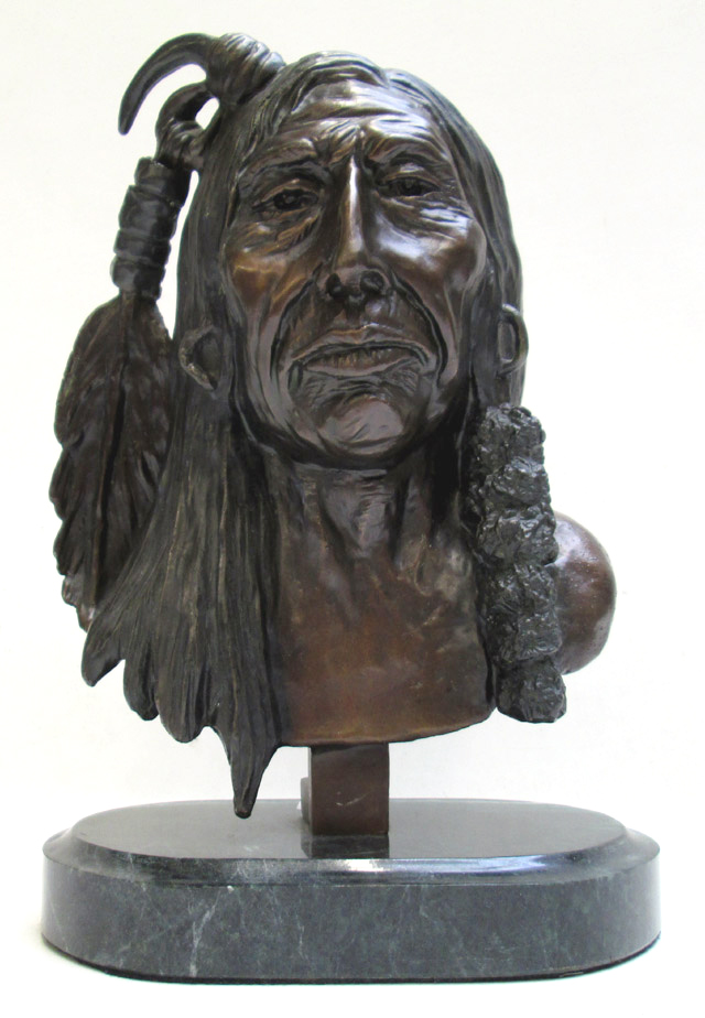 Appraisal: CAST BRONZE AMERICAN INDIAN BUST SCULPTURE after CM Russell edition