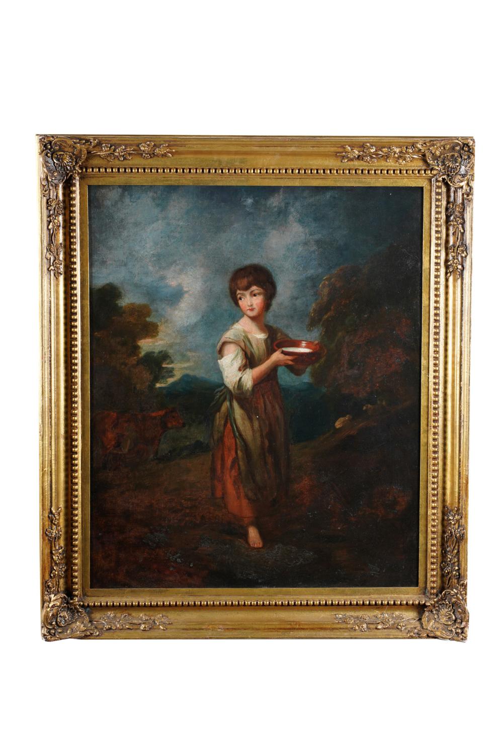 Appraisal: YOUNG GIRL WITH BOWLoil on canvas relined unsigned Condition restorations