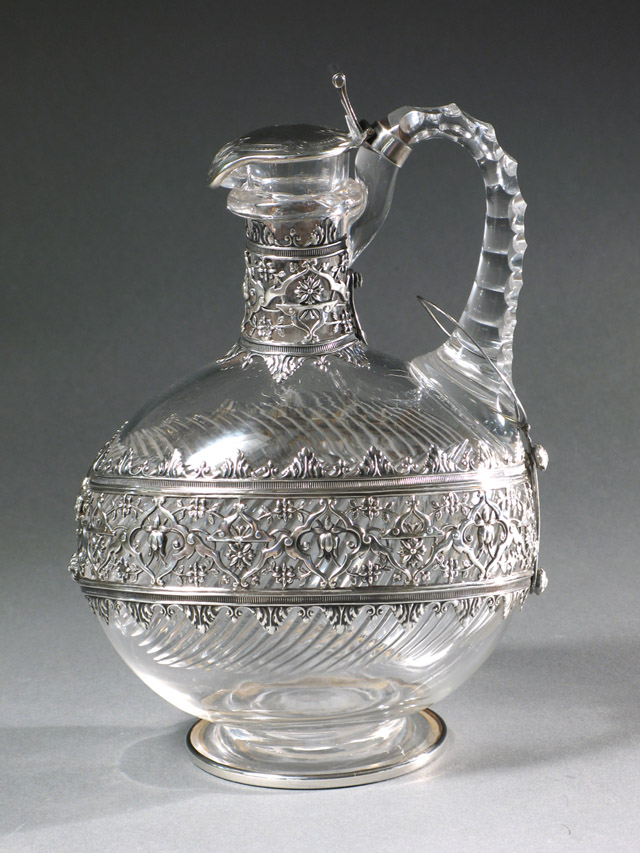 Appraisal: FRENCH CRYSTAL SILVER LIQUOR DECANTER Clear cut crystal decanter with